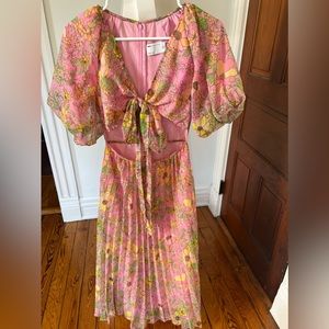 ASOS Design wrap around pleated midi dress in pink based floral size 0